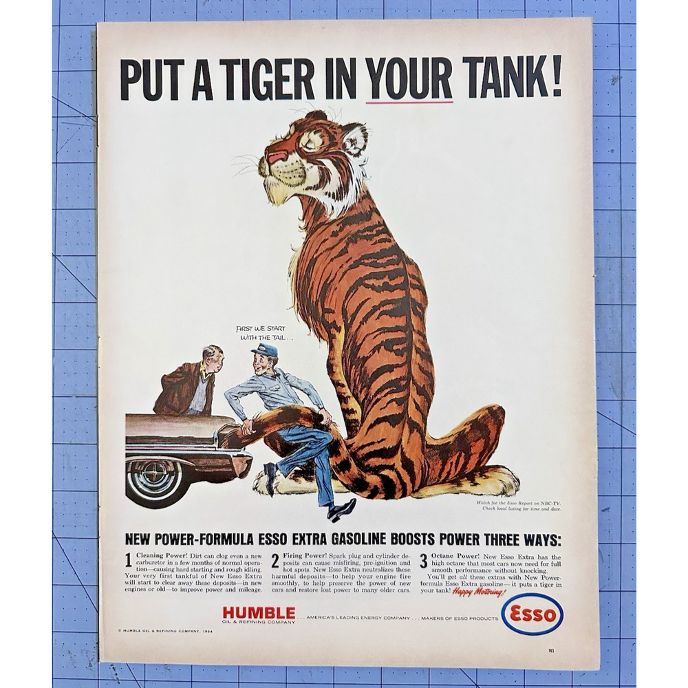 VTG 1964 Orig Magazine Ad Esso Gas Humble Put A Tiger In Your Tank